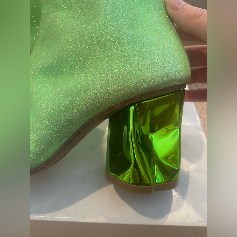 Vintage Maison Margiela Acid Green Glitter Boots w/ Tie - Picture 8 of 12